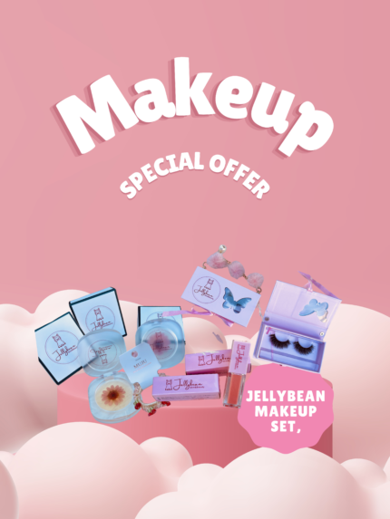 Kit de Maquiagem Jellybean – Blush PH, Gloss Labial, Cílios Postiços e Acessórios | Kit Completo de Beleza