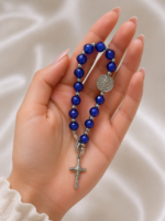 Pulseira Terço São Bento Cristal Azul Royal Aço Inoxidável Feito à Mão - Image 3