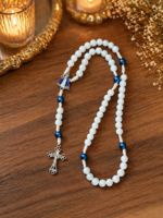 Terço Nossa Senhora Aparecida - Contas Brancas e Azul Marinho, Feito a Mão