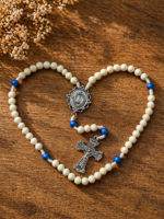 Terço Nossa Senhora das Graças - Contas Marfim e Azul