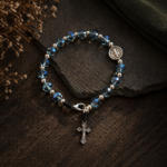 Pulseira Terço São Bento Cristal Azul - Importado do Brasil