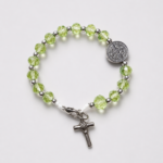 Pulseira Católica São Bento Verde Cristal com Cruz em Aço