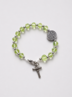 Pulseira Católica São Bento Verde Cristal com Cruz em Aço