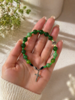 Pulseira Terço São Bento Pedra Verde Natural Aço Inoxidável Feito à Mão - Image 2