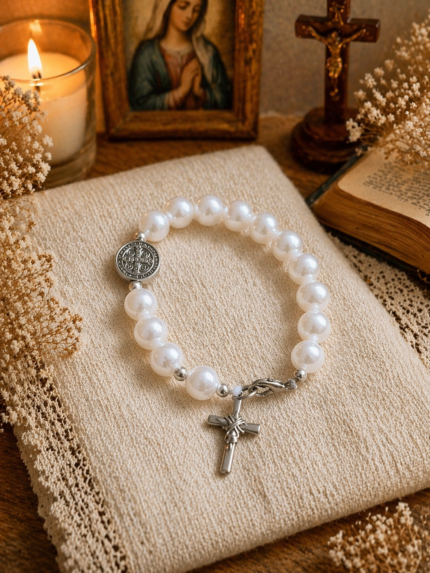 Terço Pulseira São Bento Pérola - Importado do Brasil