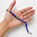 Pulseira Terço São Bento Cristal Azul Royal Aço Inoxidável Feito à Mão