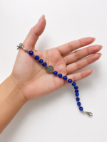 Pulseira Terço São Bento Cristal Azul Royal Aço Inoxidável Feito à Mão