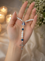 Terço Nossa Senhora Aparecida - Contas Brancas e Azul Marinho, Feito a Mão - Image 3