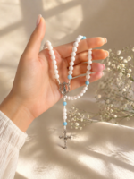 Terço Nossa Senhora das Graças Branco e Azul -importado do Brasil Feito a Mão