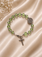 Pulseira Católica São Bento Verde Cristal com Cruz em Aço - Imagem 3