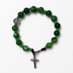 Pulseira Terço São Bento Pedra Verde Natural Aço Inoxidável Feito à Mão