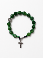 Pulseira Terço São Bento Pedra Verde Natural Aço Inoxidável Feito à Mão