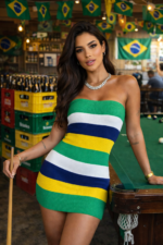 Vestido canelado tricot Brasil inspirado no modelo da Virgínia, Tamanho único