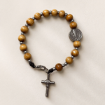 Pulseira Dezena São Bento Madeira e Aço Inoxidável - Feito a mão (cópia)