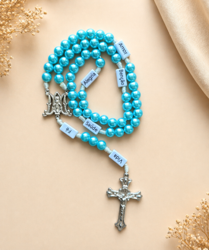 Terço Nossa Senhora das Graças Pérolas Azuis - Importado do Brasil
