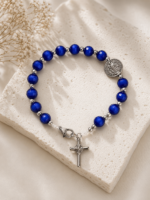 Pulseira Terço São Bento Cristal Azul Royal Aço Inoxidável Feito à Mão - Image 4